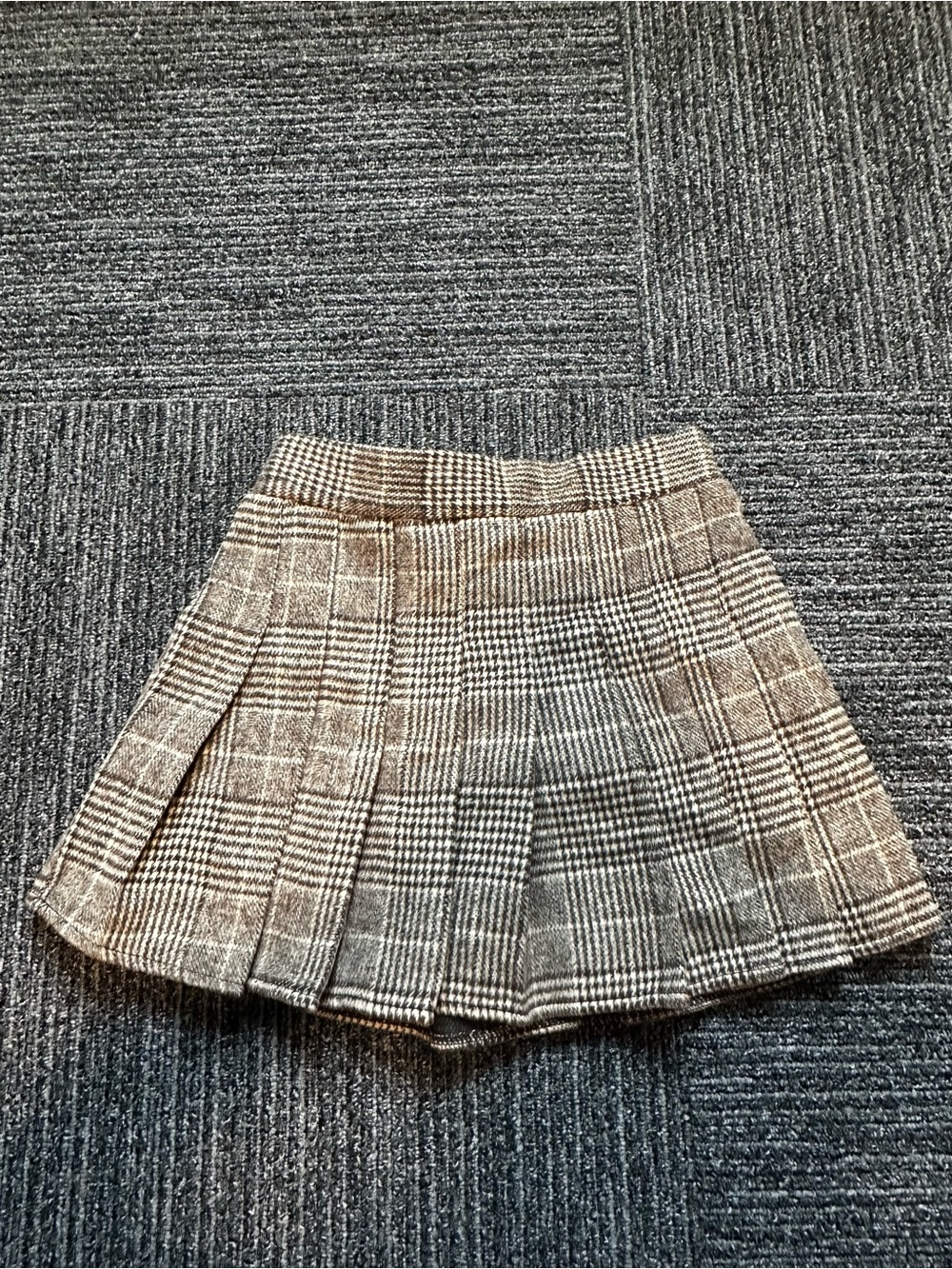 Plaid Pleated Mini Skort - Brown/Gray